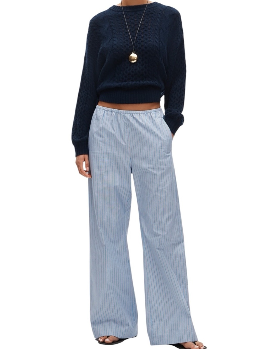 J. Crew Cosmo Striped Cotton Poplin Wide Leg Pants Medium Blue/White